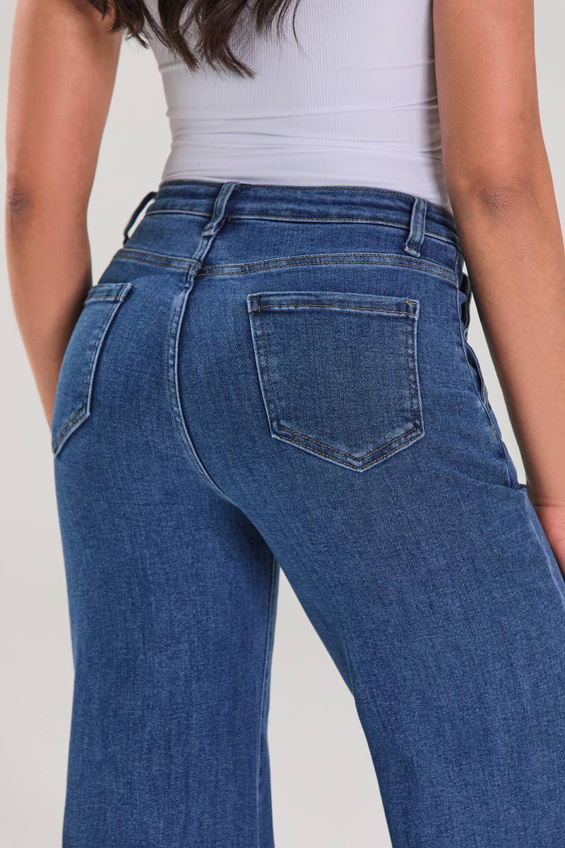 Gold Sailor Wide Leg Medium Blue Jeans