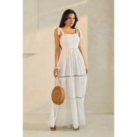SHOULDER TIE SCALLOP MAXI DRESS