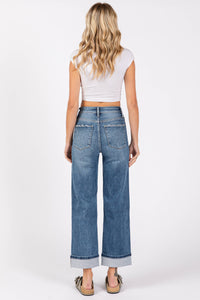 High Rise Stretch Relaxed Straight Jeans with Cuffed Hem