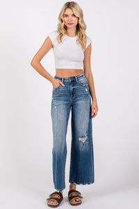 Wide Destroyed High Rise Relaxed Cropped Wide Leg Jeans