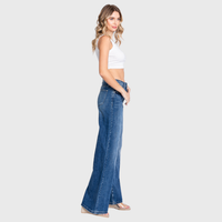 High Rise Comfort Stretch Wide Leg Jeans — Medium Dark Wash