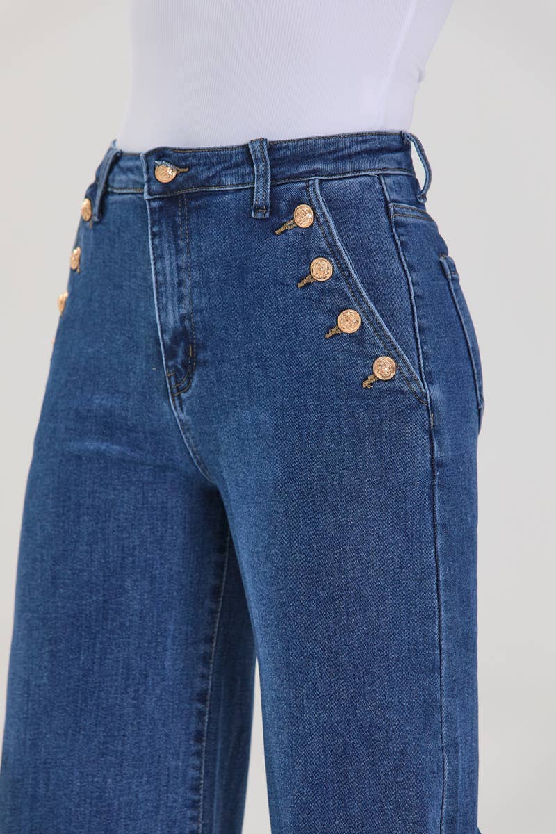 Gold Sailor Wide Leg Medium Blue Jeans