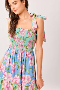 Multi Floral Woven Maxi Dress – Smocked Bodice & Tiered Skirt