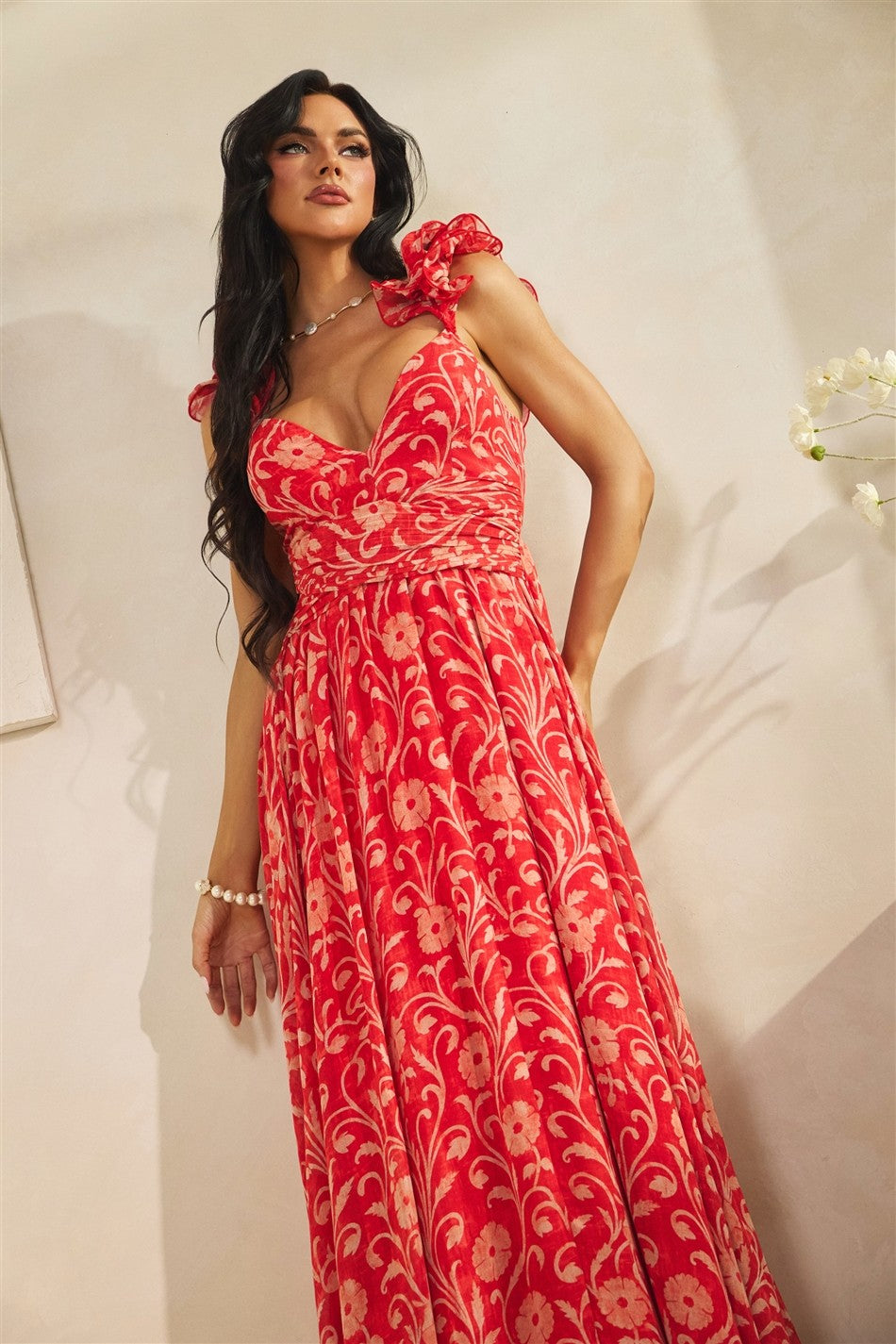Ruffled Shoulder Maxi Dress DESIRE
