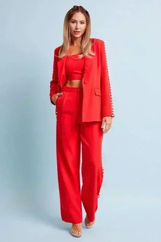 PEARL DETAIL BLAZER AND PANT SET  3PC PRIVILEGE