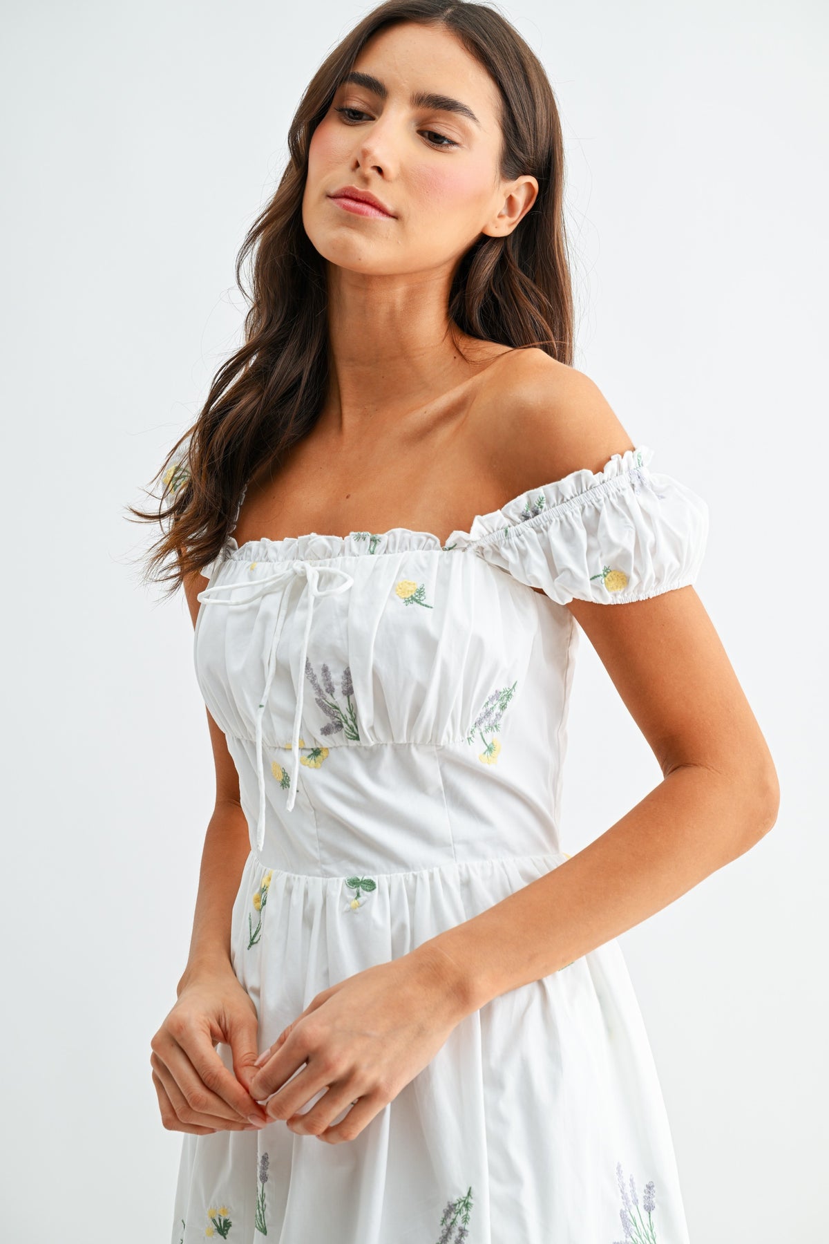 Floral Embroidered Off-Shoulder Midi Dress