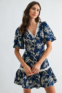 Navy Amelia Embroidery Mini Dress