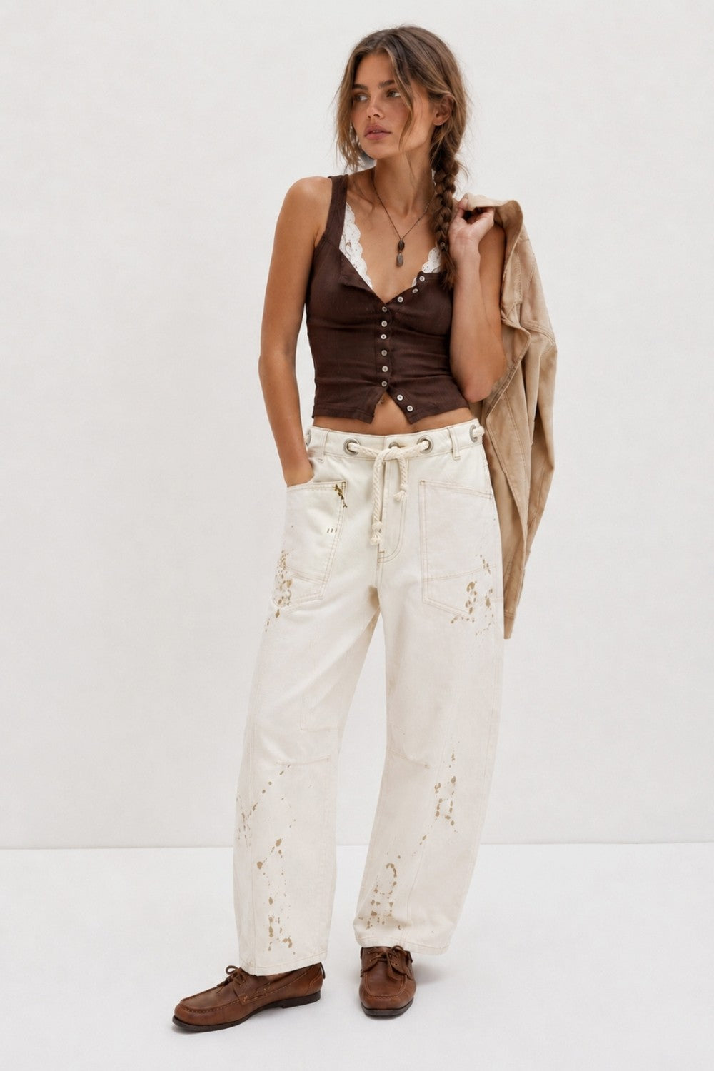 Utility Barrel Jeans With Paint Splatter