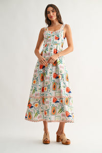 Printed Maxi Dress With Pastel Ric-rac Trim