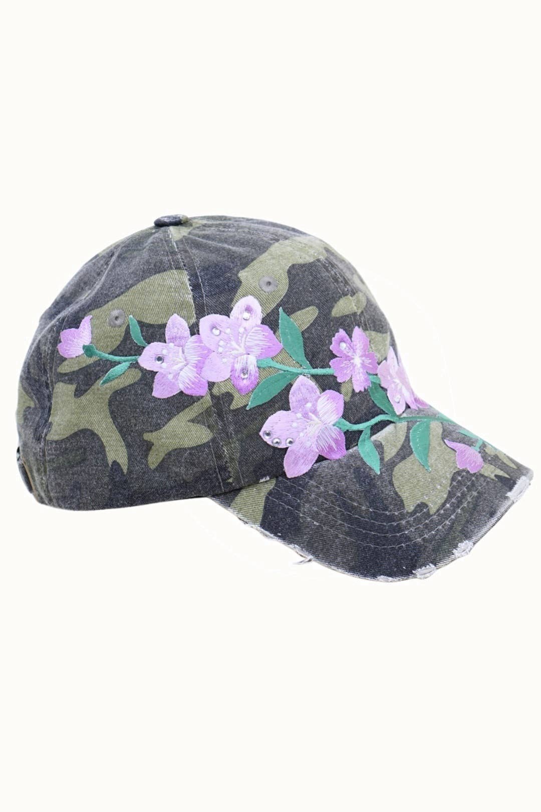 Floral Embroidered & Bejeweled Trucker Cap, Adjustable