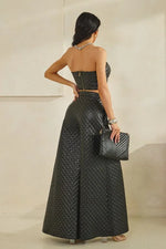 Quilted Palazzo Pants Set - Faux Leather 2 Piece
