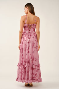Floral Chiffon Maxi Dress With Choker Accent