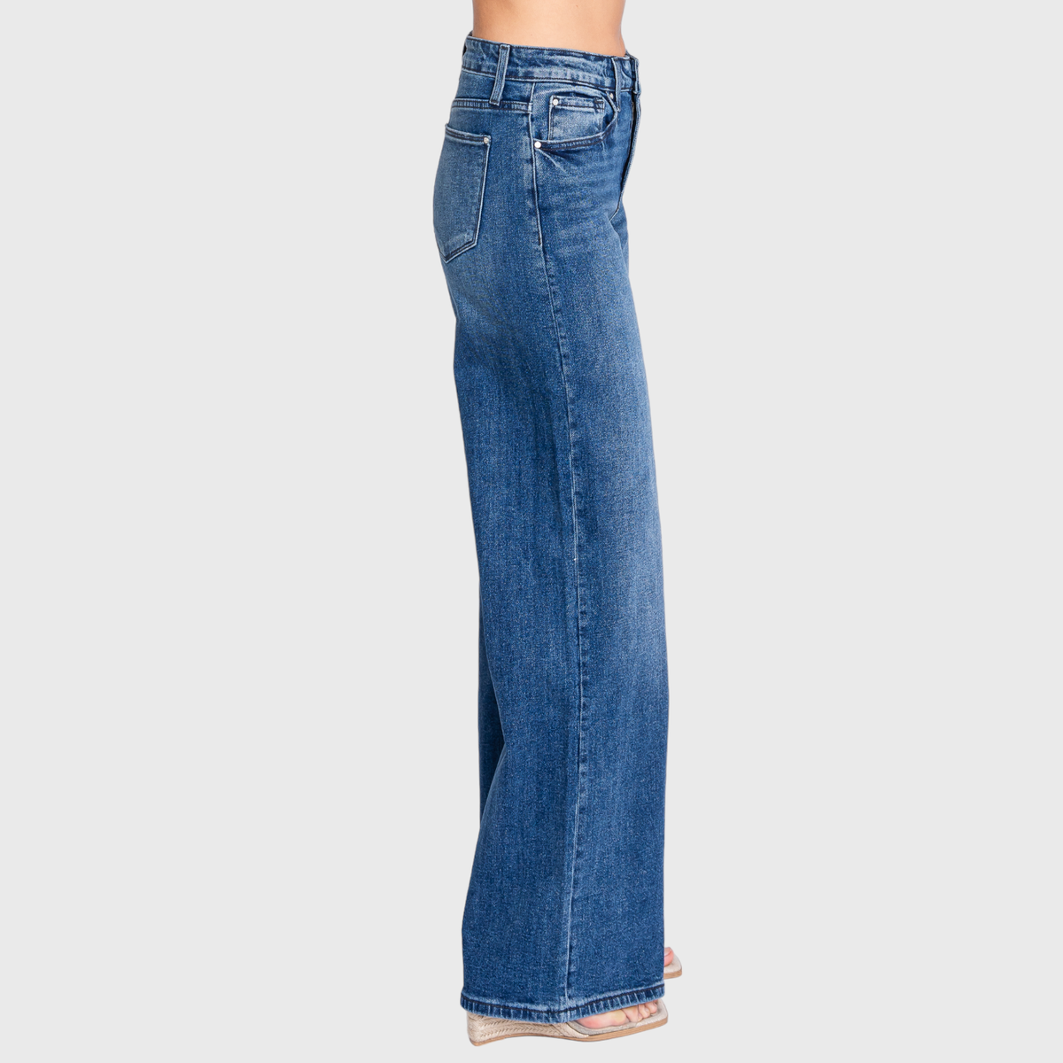 High Rise Comfort Stretch Wide Leg Jeans — Medium Dark Wash