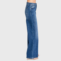 High Rise Comfort Stretch Wide Leg Jeans — Medium Dark Wash