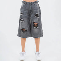 WAIST TRIM DISTRESSED WIDE LEG JORTS-RSS21142