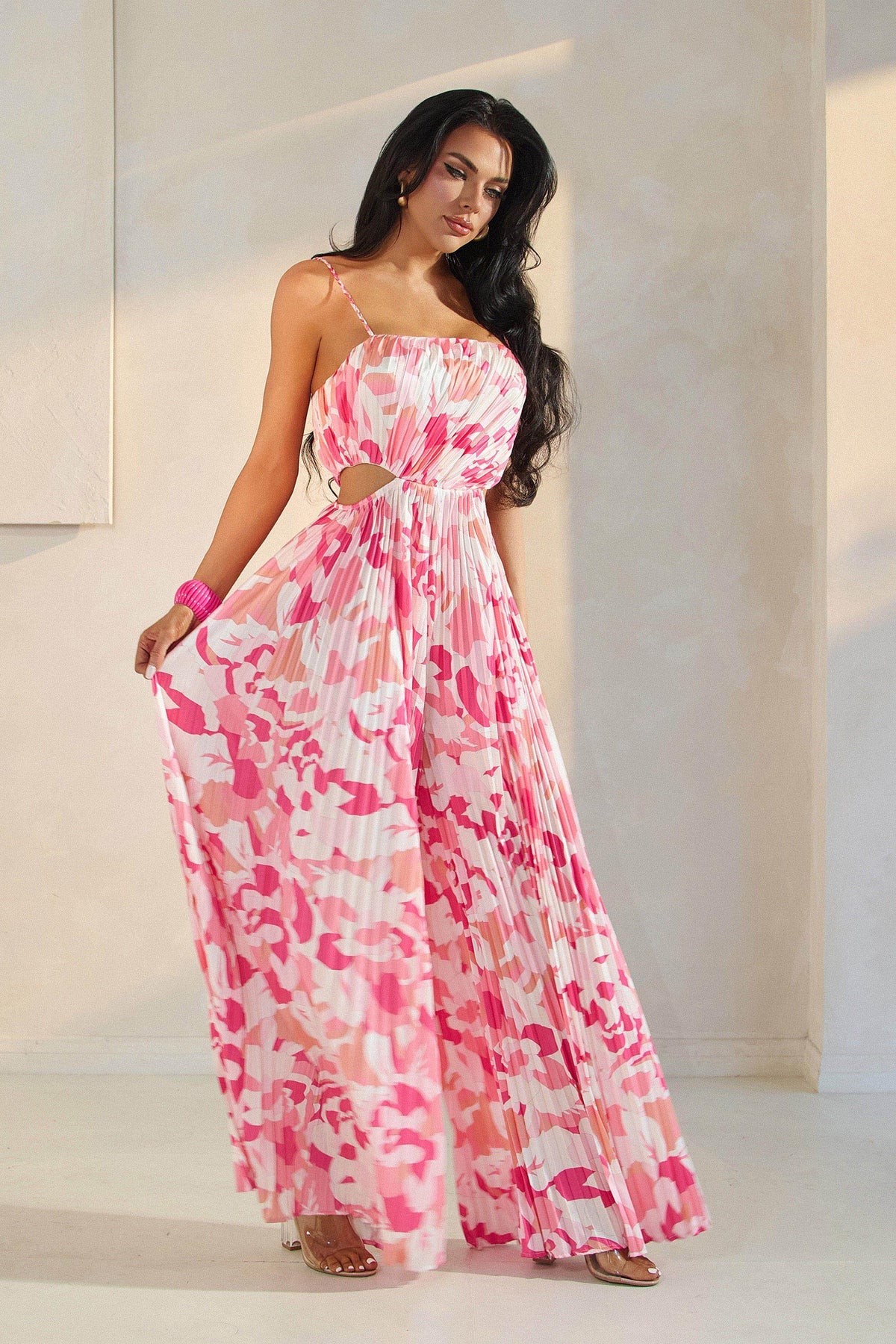 PLEATED JUMPSUIT WITH SIDE CUT-OUT