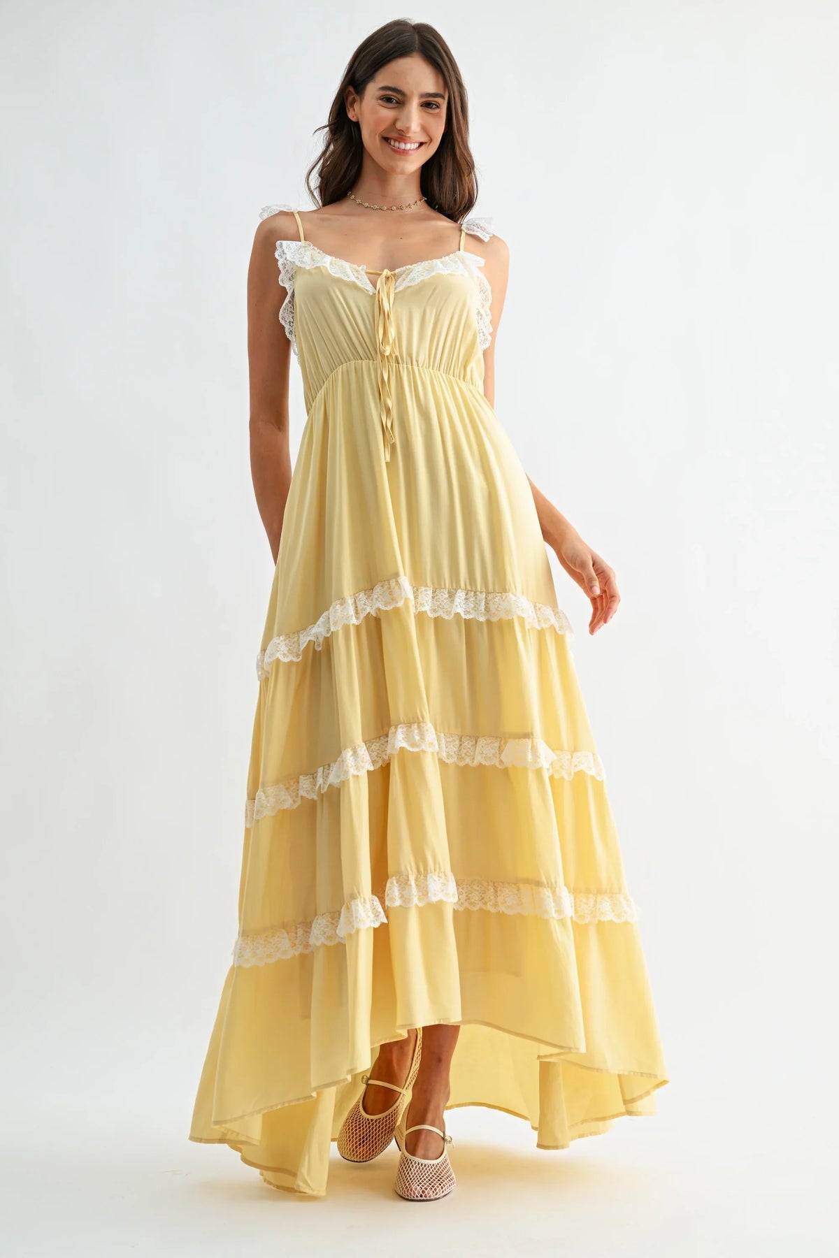 Sunshine Lace-trimmed Maxi Tiered Dress