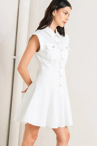 White Cotton Mini Dress – Button-Down Circle Skirt Dress