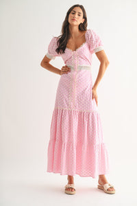 Pink Lace-trimmed Maxi Dress