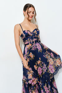 Romantic Floral Sheer Sweetheart Tiered Maxi Dress