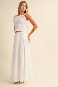 SMOCKING BACK TIED TOP AND A LINE MAXI SKIRT SET