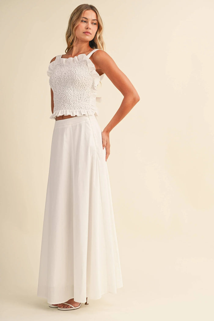 SMOCKING BACK TIED TOP AND A LINE MAXI SKIRT SET