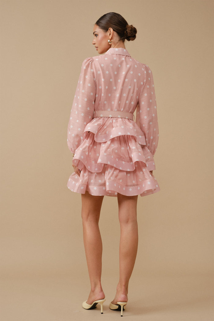 Polka Dot Ruffled Mini Shirt Dress