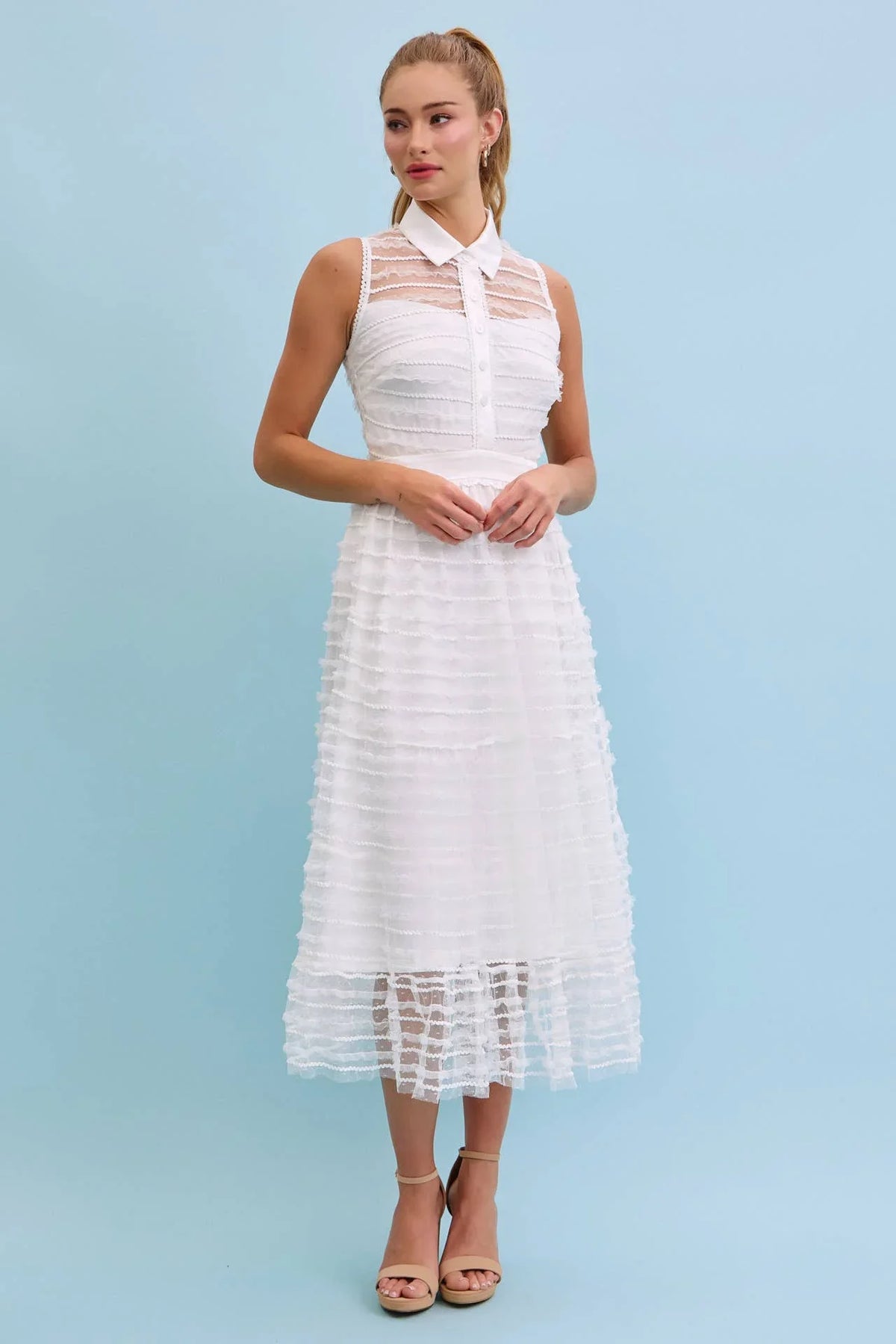 Make Me Sway Lace Sleeveless Midi Dress with Collar