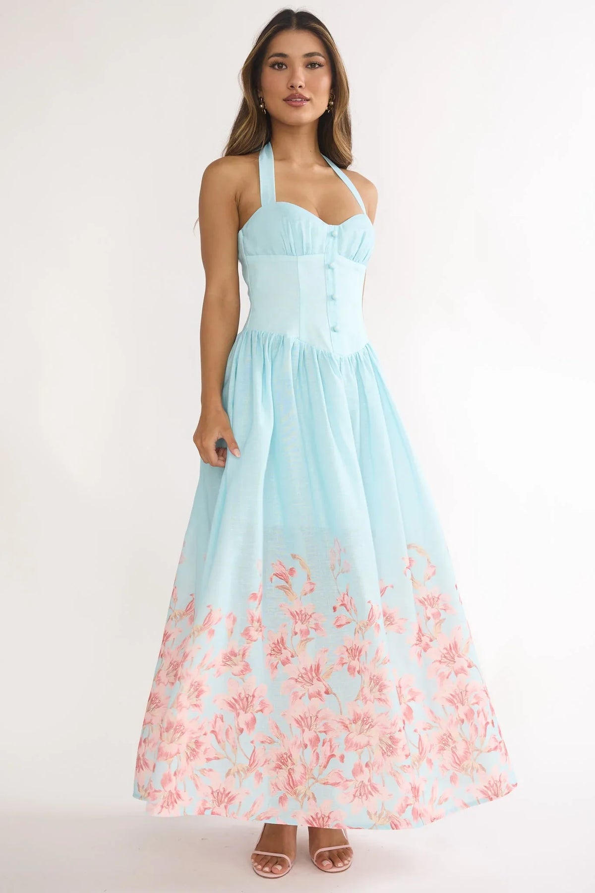 Sweetheart Floral Halter Maxi Dress