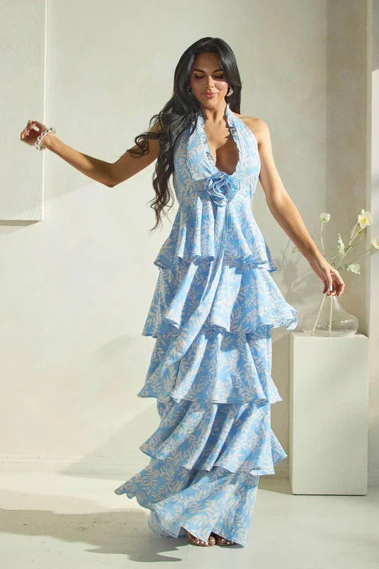 HALTER RUFFLE MAXI DRESS PRIVILEGE