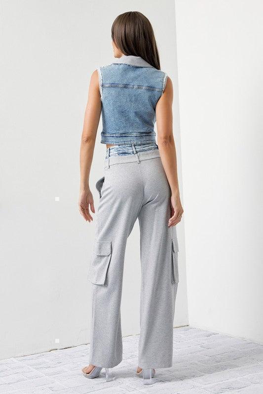 DENIM VEST WITH CARGO PANT TWO TONE SET PRIVILEGE