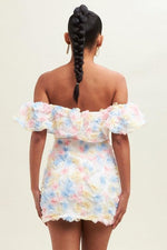 3D TIE DYE FLORAL RUFFLE OFF S DRESS - PRIVILEGE 
