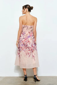 Sweetheart Strapless Floral Midi Dress PRIVILEGE