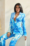 BIG FLOWER PRINT BLAZER FLARE PANT SET