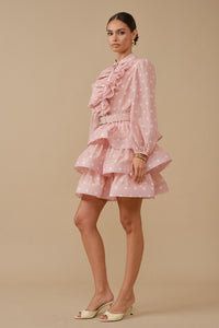 Polka Dot Ruffled Mini Shirt Dress