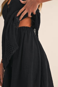 LINEN LAYERED TWO PIECE SET WITH FISHNET
