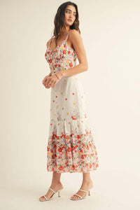 Eyelet Detailed Floral Border Print Midi Dress