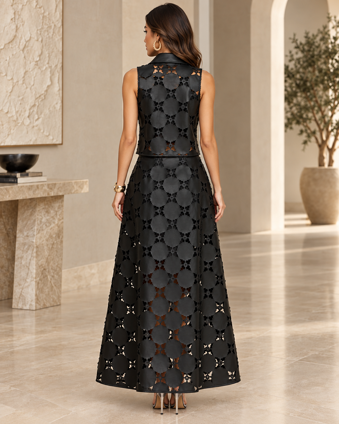 Faux Leather Julia Maxi Vest Set