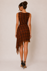 Mesh Plaid Mini Dress