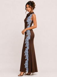 Satin Lace Appliqué Maxi Dress