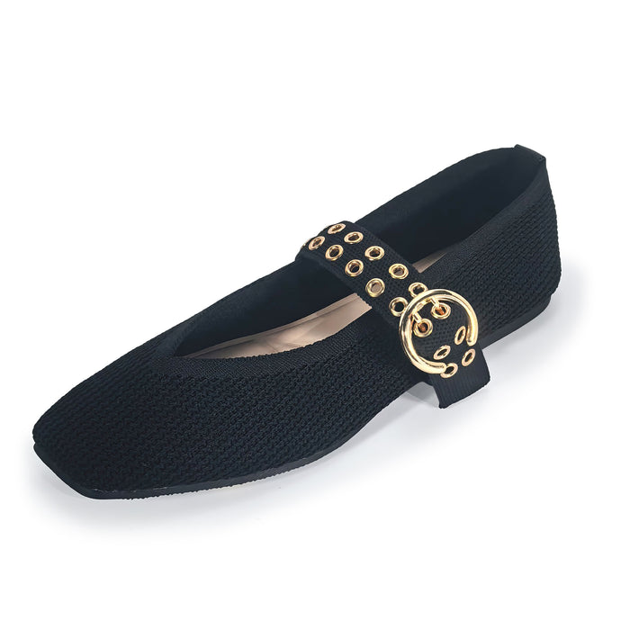 Balla Square-Toe Grommet Mary Jane Flats