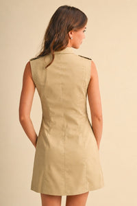 Napoleon Taupe Military-Inspired Mini Dress
