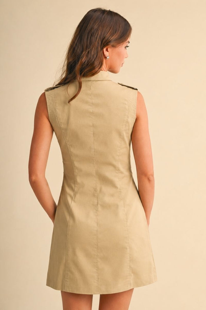 Napoleon Taupe Military-Inspired Mini Dress