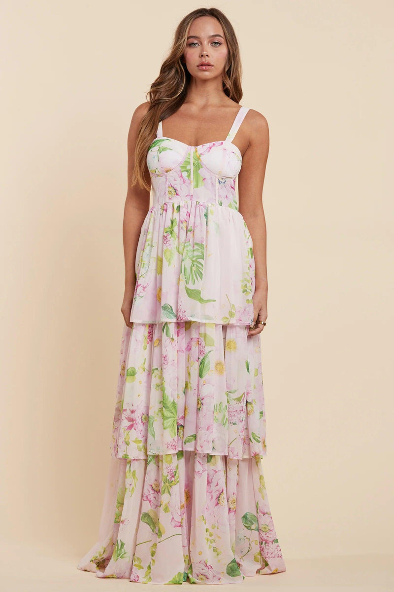 FLOWER PRINT CORSET STYLE MAXI DRESS - PRIVILEGE 