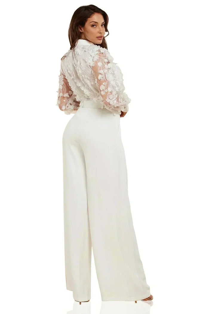 WHITE LACE DETAIL FLOER TOP AND PANT SET - PRIVILEGE 