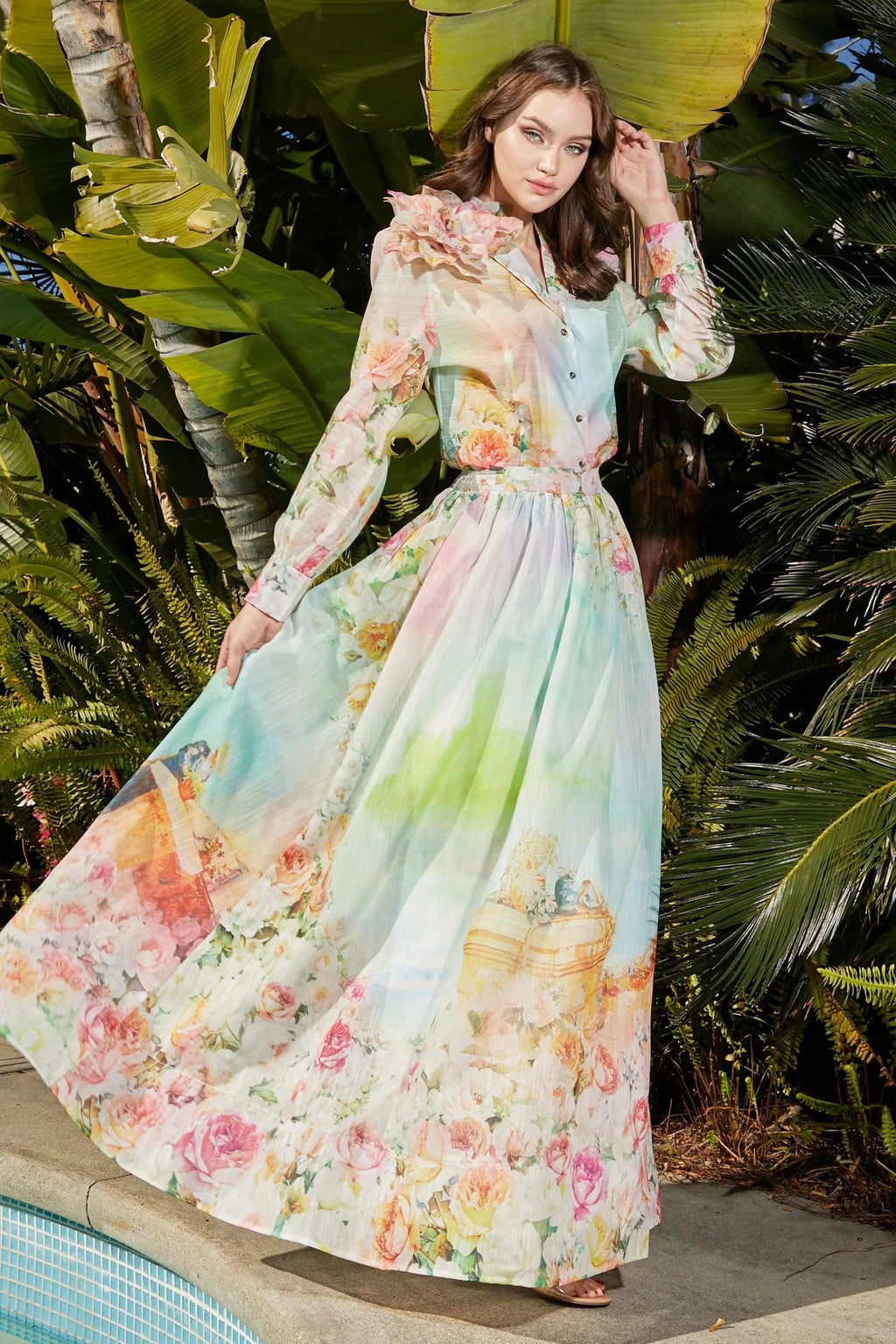 ARTISTIC FLOWER MAXI SKIRT SET - PRIVILEGE 