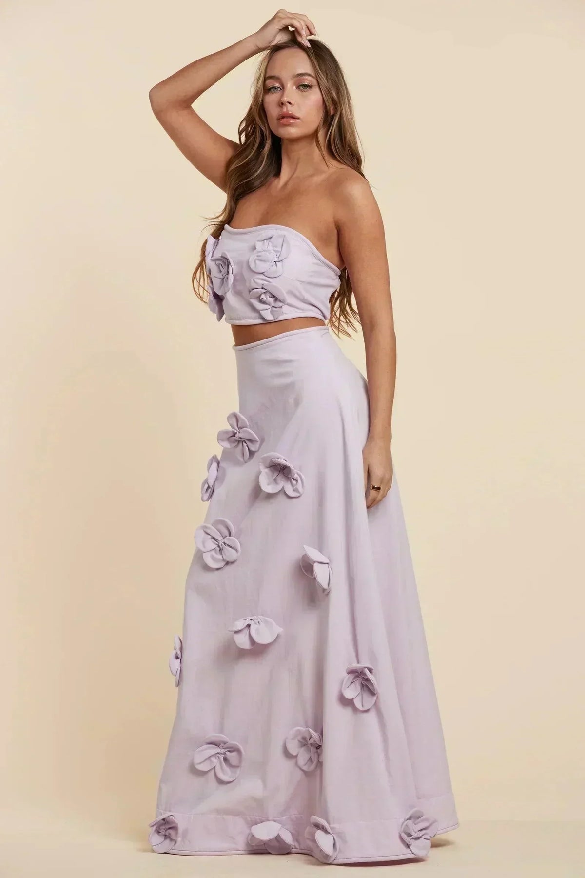 LAVENDER BLOOM MAXI SKIRT SET - PRIVILEGE 