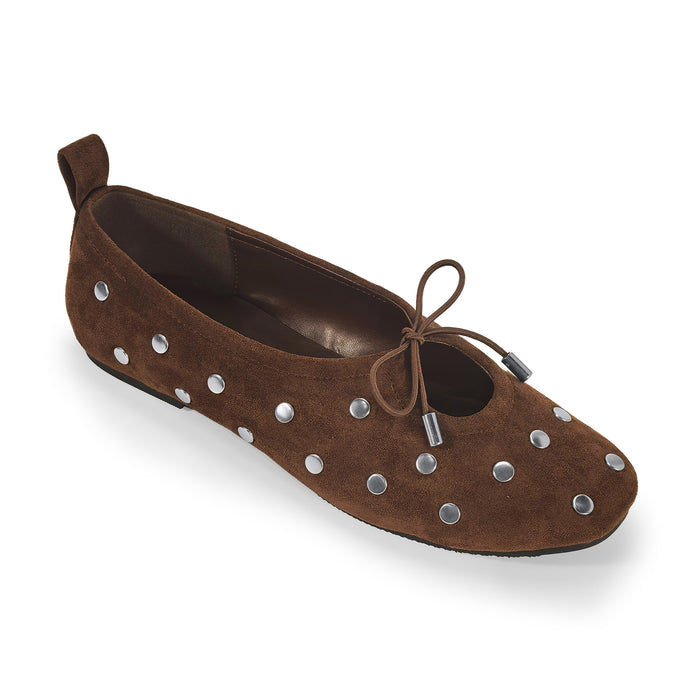 Studded Bow-Detail Ballerina Flats