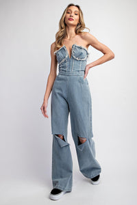 TUBE DISTRESSED DENIM JUMPSUIT - PRIVILEGE 