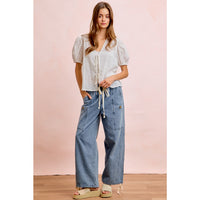 Washed Denim Drawstring Detail Pants